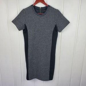 J. Crew Wool Size 0 Panel Houndstooth Leather Neck Trim Mini Sheath Dress